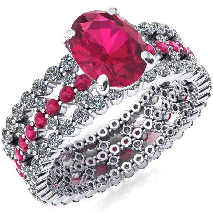 Fire Brilliance Lacy Oval Ruby Full Eternity Ruby and Diamond Accent Ring Rings Fire Brilliance Lacy Oval Ruby Full Eternity Ruby and Diamond Accent Ring Rings